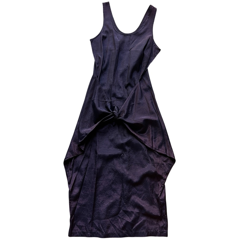 Vintage Contempo Casuals Purple Satin Bodycon Slip Dress Ruched‎ Knot Y2K 90s Sm